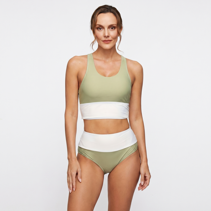 Women's Daisy Print High-Waist Bikini Set Racerback Crop Top Two-Piece Swimsuit