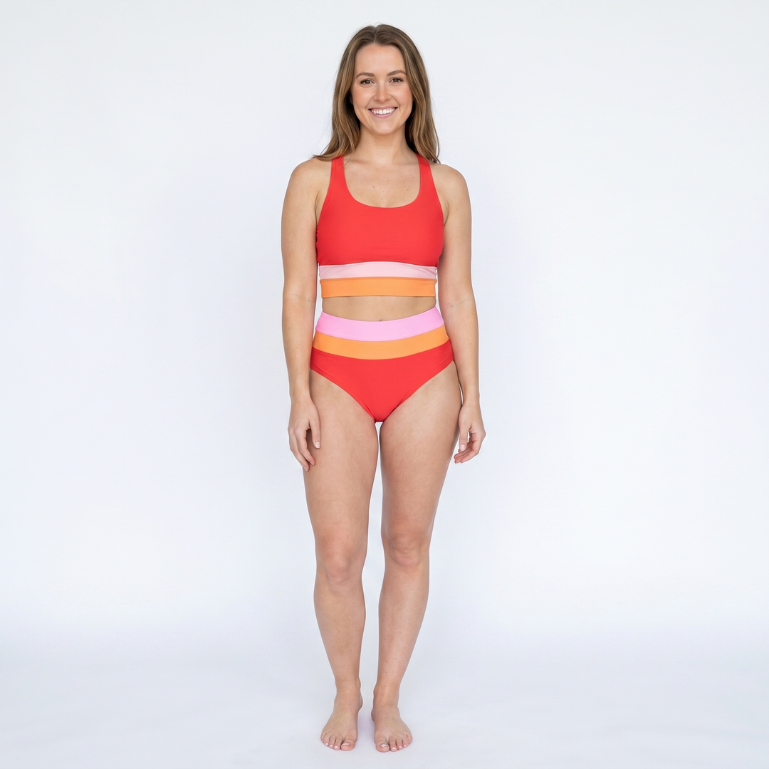 Women's Daisy Print High-Waist Bikini Set Racerback Crop Top Two-Piece Swimsuit