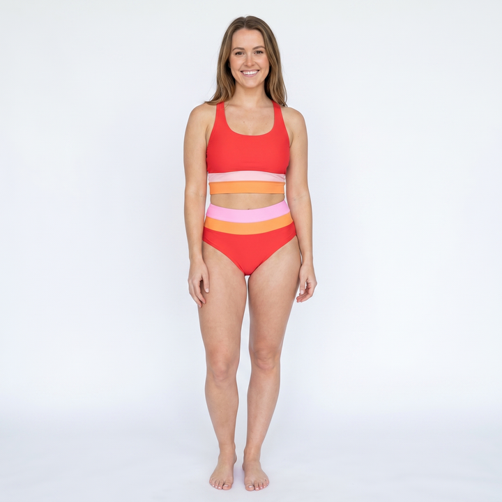 Women's Daisy Print High-Waist Bikini Set Racerback Crop Top Two-Piece Swimsuit