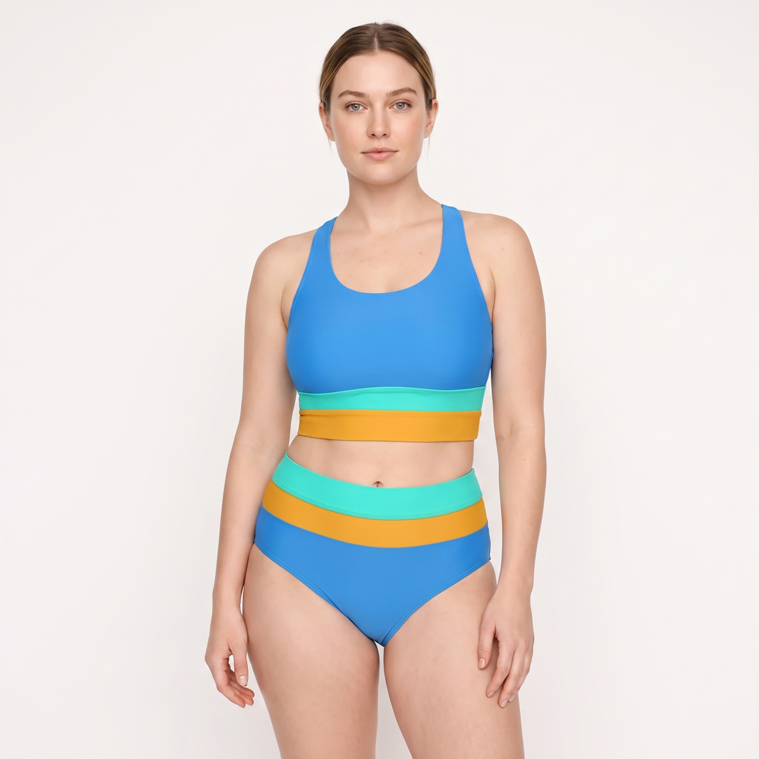 Women's Daisy Print High-Waist Bikini Set Racerback Crop Top Two-Piece Swimsuit