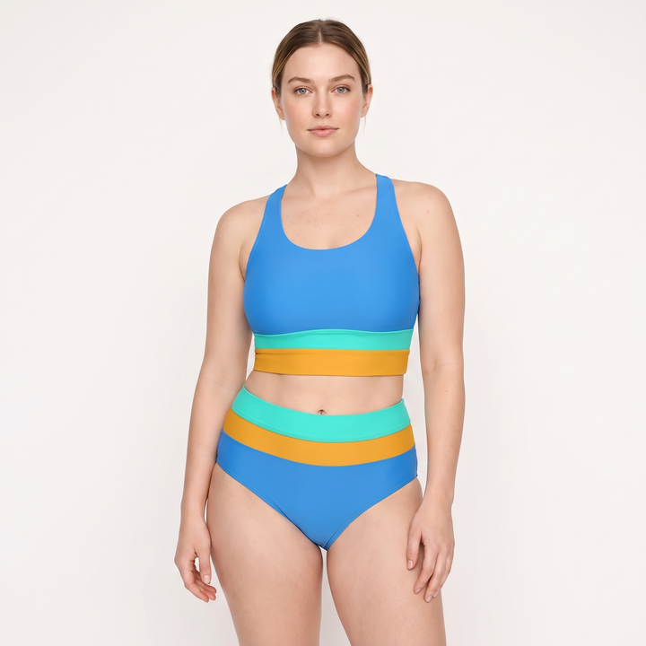 Women's Daisy Print High-Waist Bikini Set Racerback Crop Top Two-Piece Swimsuit