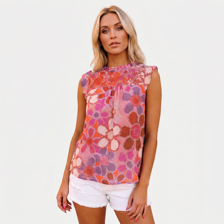 Women's Bold Floral Print Sleeveless Tank Top Loose Casual Summer Blouse