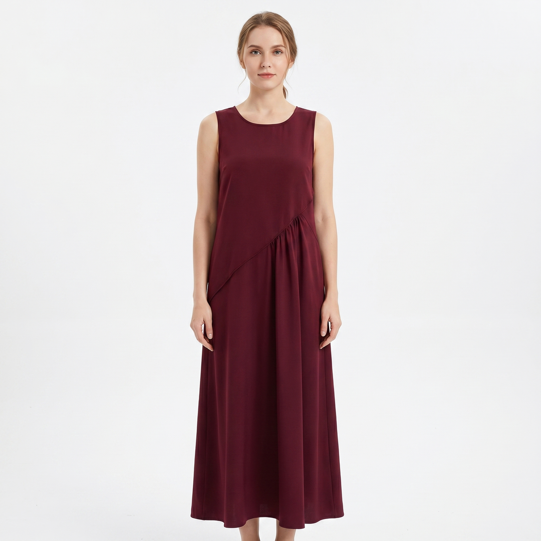 Women's Contrast Trim Sleeveless Maxi Dress Round Neck Flowy A-Line Summer Dress