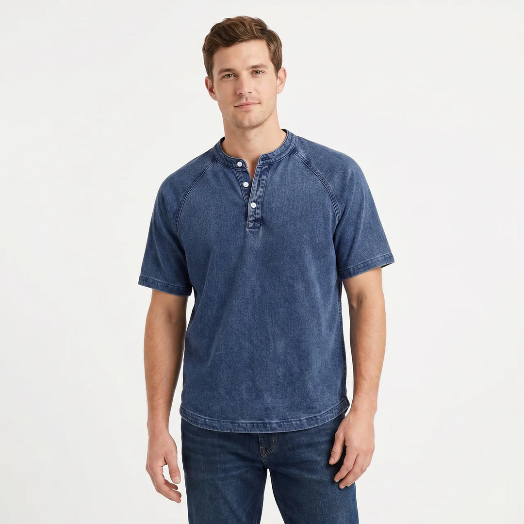Short Sleeve Henley Shirt - Washed Cotton Raglan