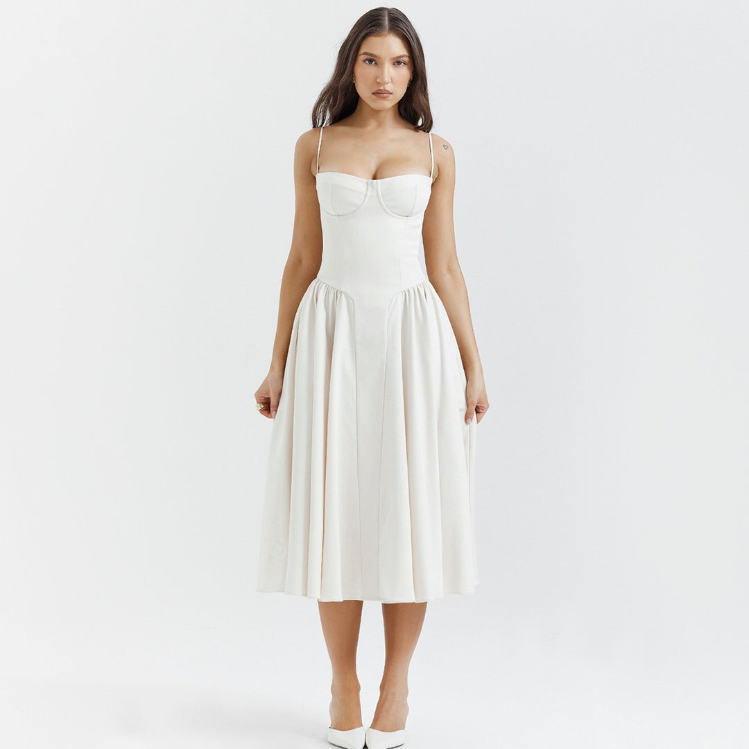 Sundress Strappy - Bustier Bodice Gathered Midi