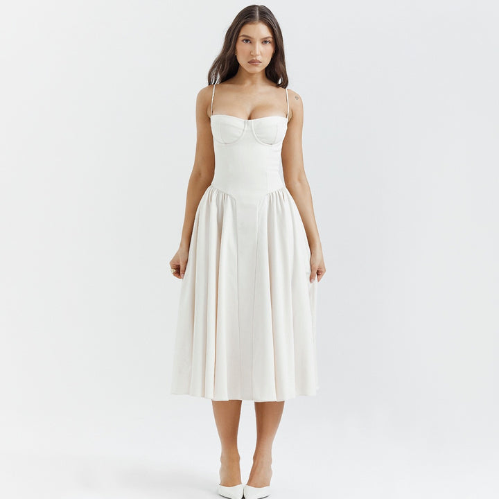 Sundress Strappy - Bustier Bodice Gathered Midi