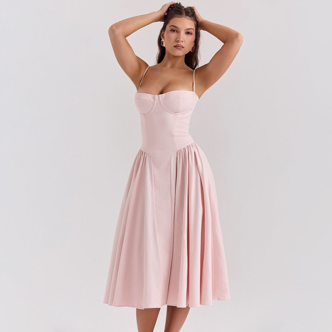 Sundress Strappy - Bustier Bodice Gathered Midi