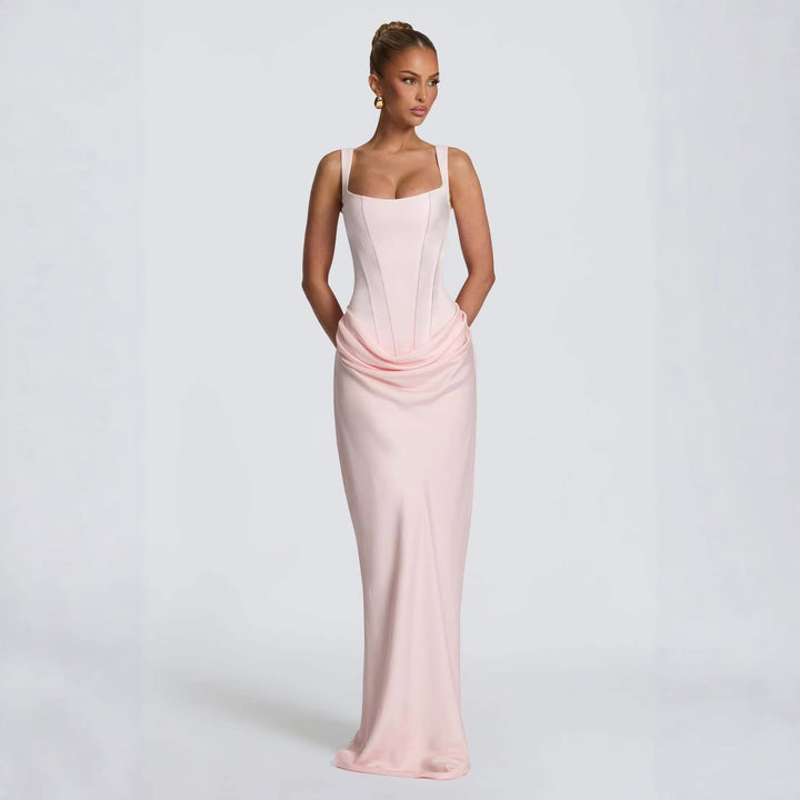 Women's Corset Maxi Dress Square Neck Ruched Mermaid Bodycon Formal Gown