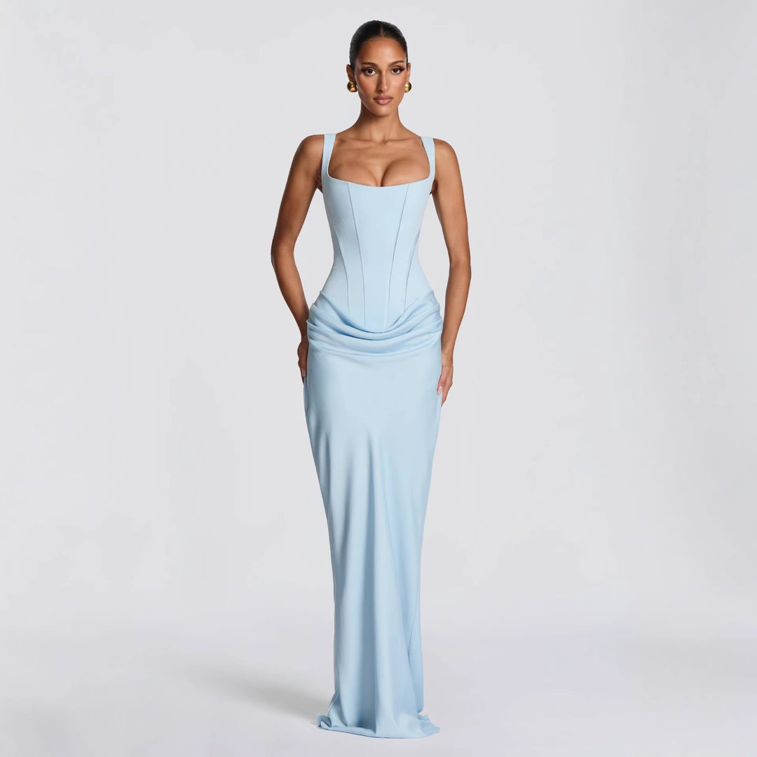 Women's Corset Maxi Dress Square Neck Ruched Mermaid Bodycon Formal Gown
