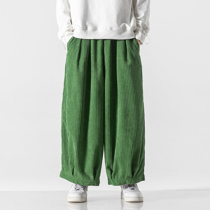 Men's Wide-Leg Corduroy Trousers Pleated Baggy Fit Casual Streetwear Pants