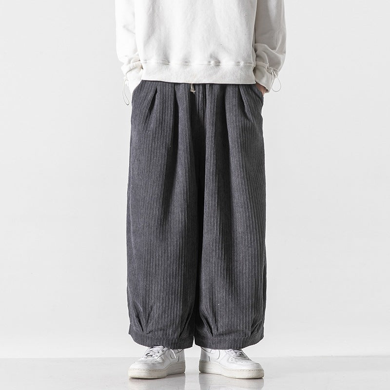 Men's Wide-Leg Corduroy Trousers Pleated Baggy Fit Casual Streetwear Pants
