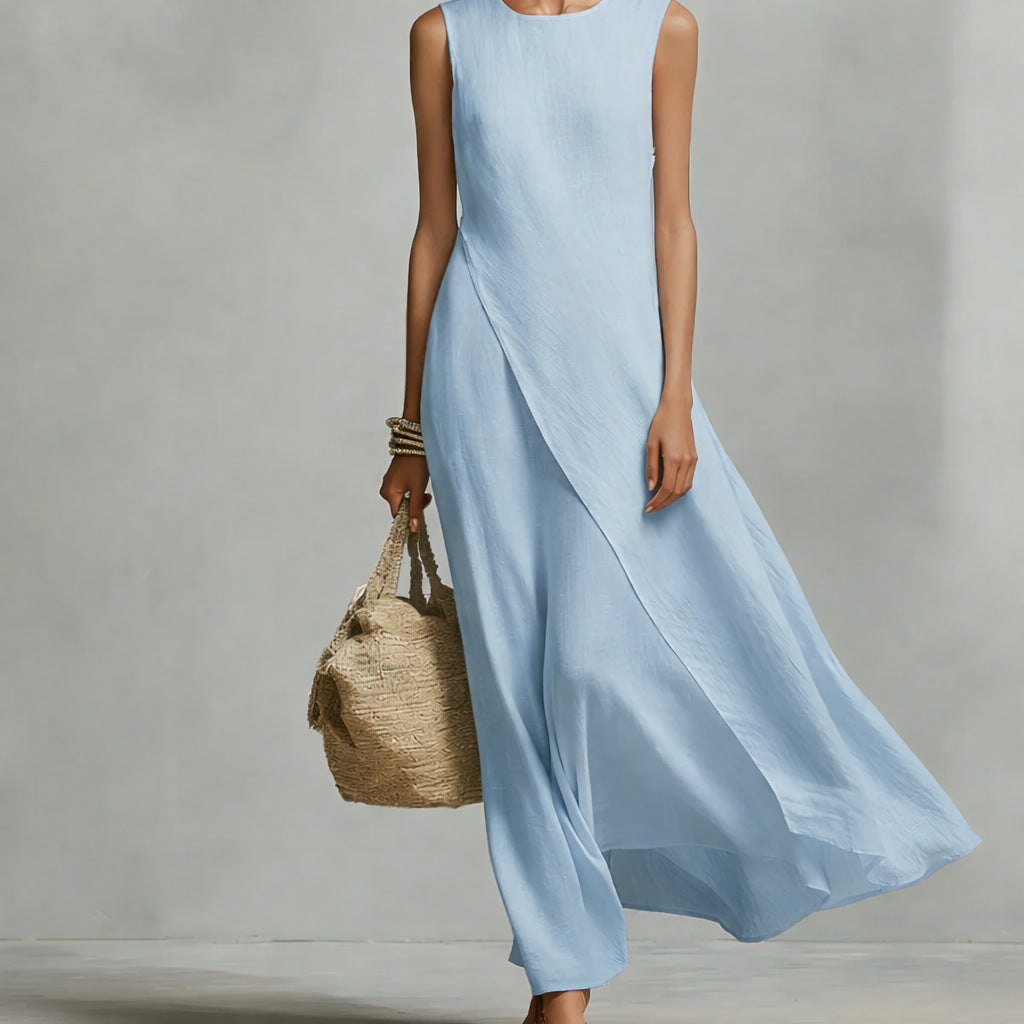 Women's Sleeveless Maxi Dress Asymmetric Hem Flowy Casual Summer