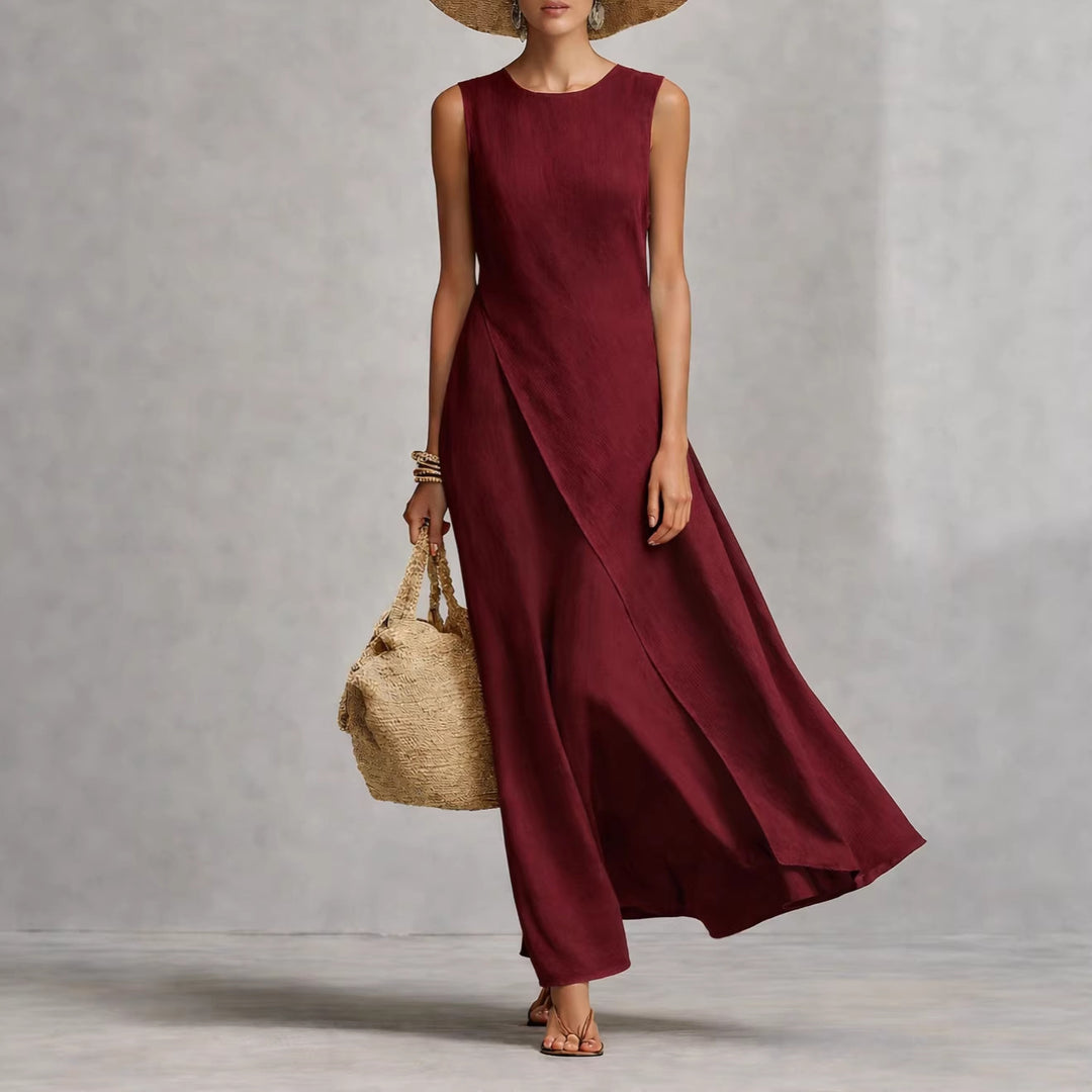 Women's Sleeveless Maxi Dress Asymmetric Hem Flowy Casual Summer