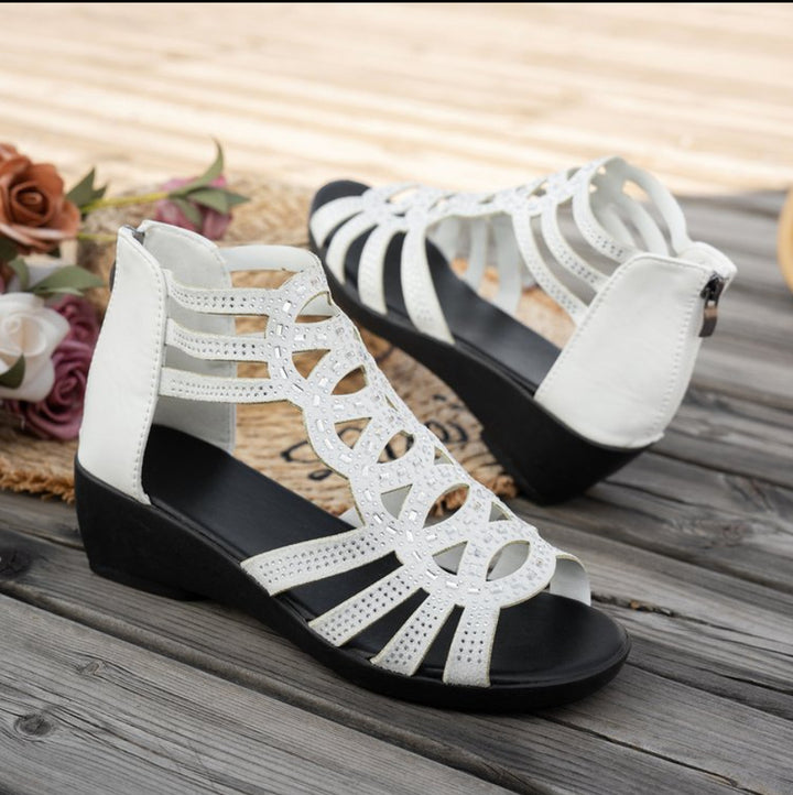 Women's Rhinestone Wedge Sandals Cut Out Gladiator Open Toe Crystal Summer