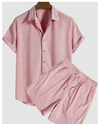 Men's Linen Shirt and Shorts Set Two-Piece Summer Casual Outfit