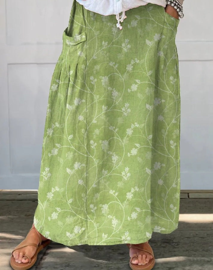 Women's Tropical Floral Print Maxi Skirt Elastic Waist Boho Beach Summer