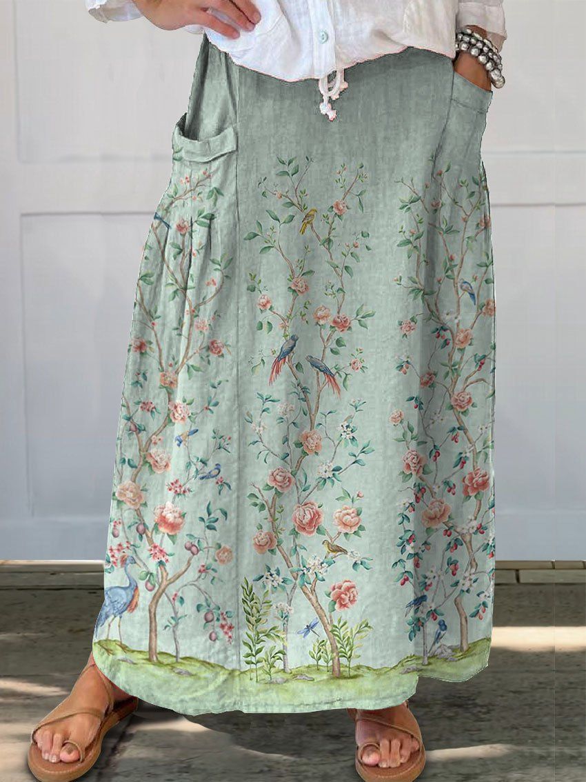 Women's Tropical Floral Print Maxi Skirt Elastic Waist Boho Beach Summer