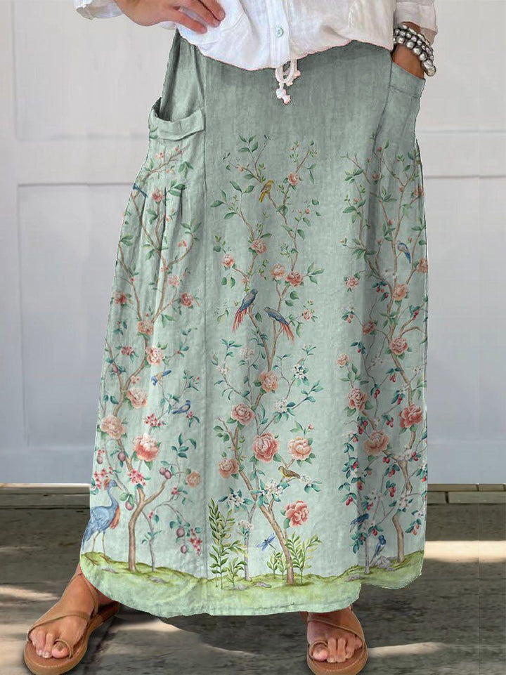 Women's Tropical Floral Print Maxi Skirt Elastic Waist Boho Beach Summer