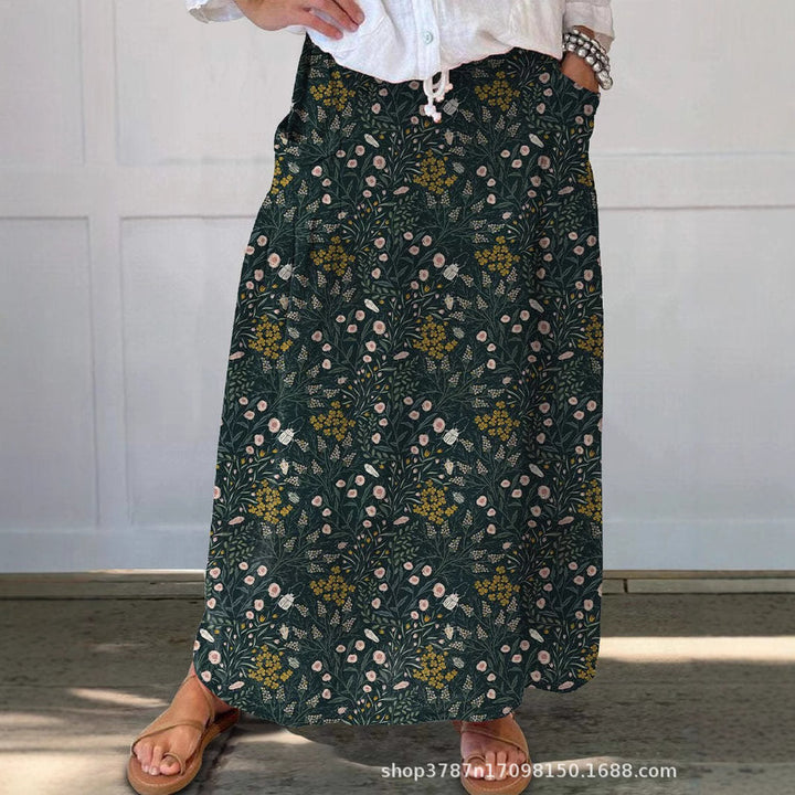 Women's Tropical Floral Print Maxi Skirt Elastic Waist Boho Beach Summer