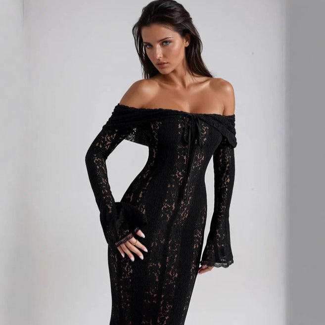 Women's Lace Corset Maxi Dress Off-Shoulder Long-Sleeve Mermaid Formal Gown