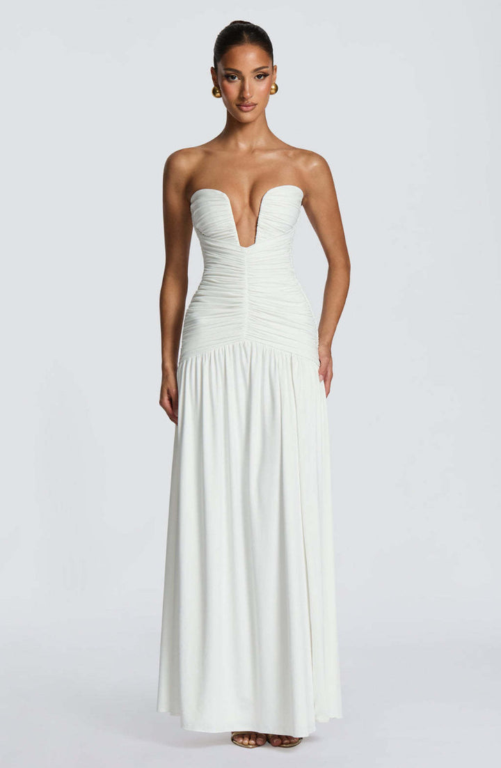 Pleated High Split Gown