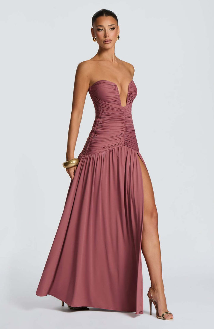 Pleated High Split Gown