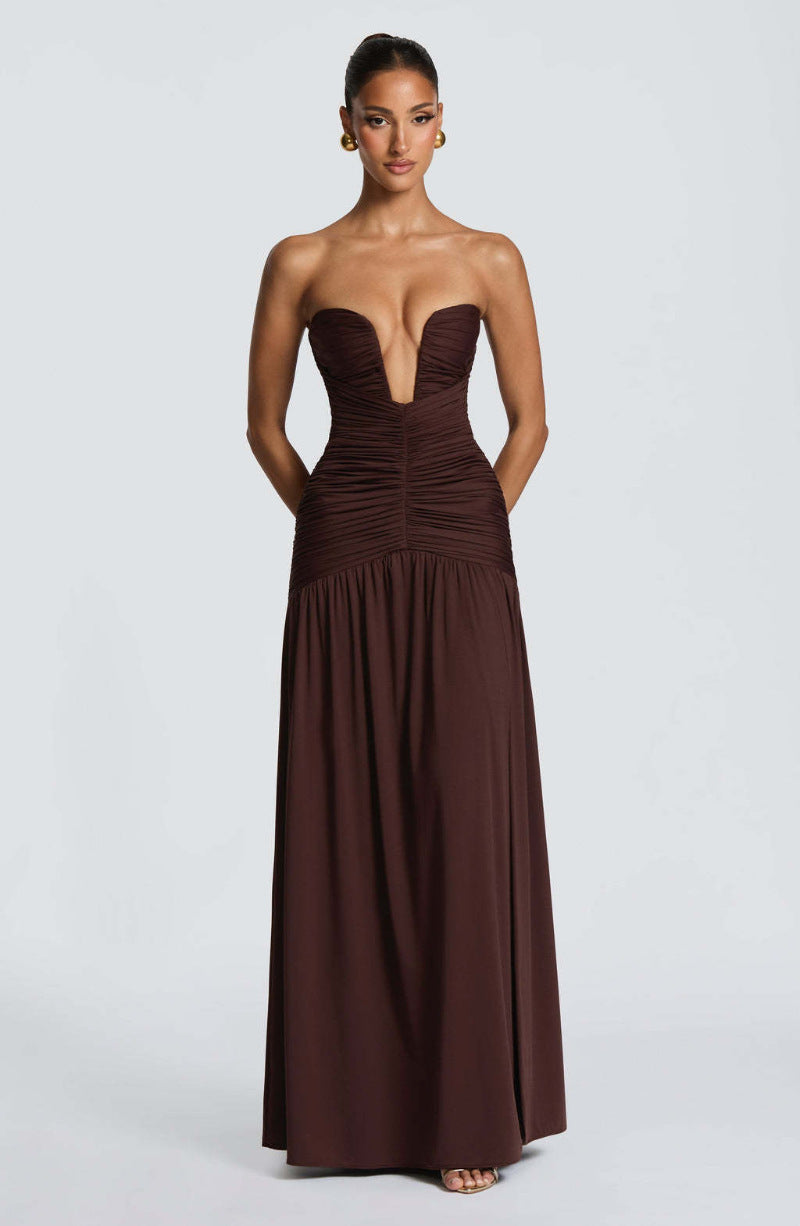 Pleated High Split Gown