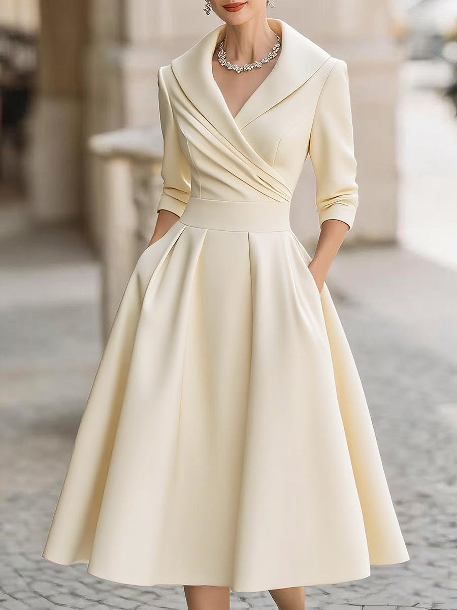 Women's Wrap V-Neck Midi Dress 3/4 Sleeve A-Line Formal Cocktail Party Dress