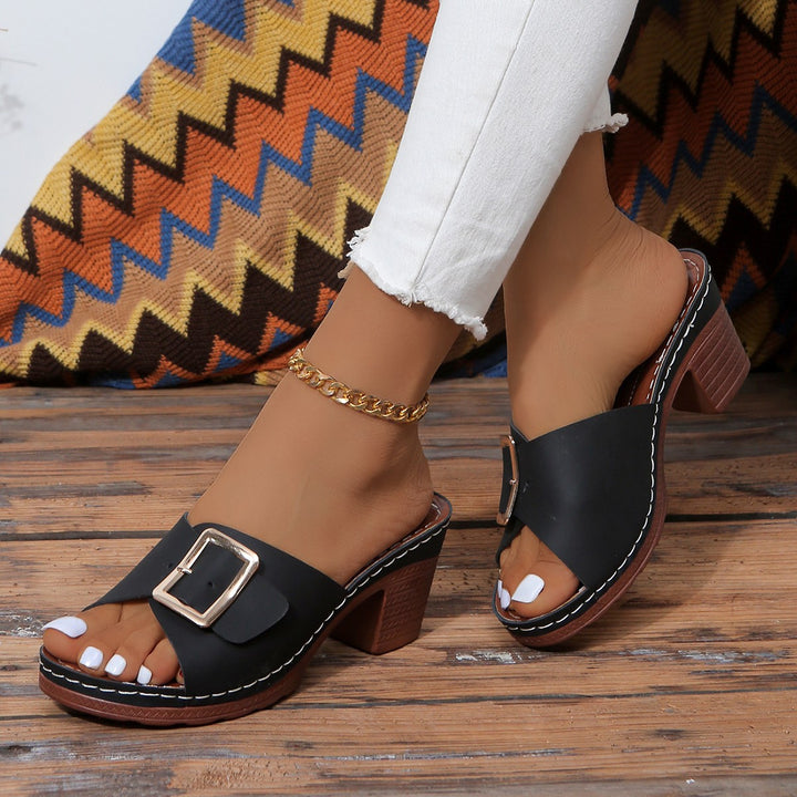 Buckle Slide Sandals - Open Toe Low Heel Summer Mules Women