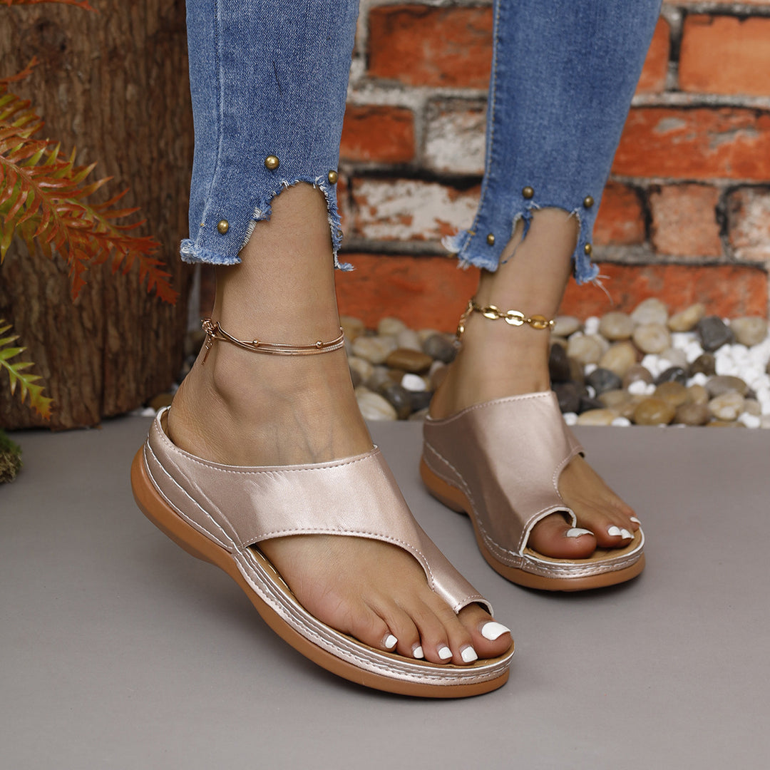 Toe Ring Wedge Sandals - Slip On Comfort Summer Slides
