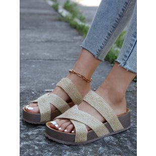 Woven Platform Sandals - Slip On Wedge Summer Slides Women