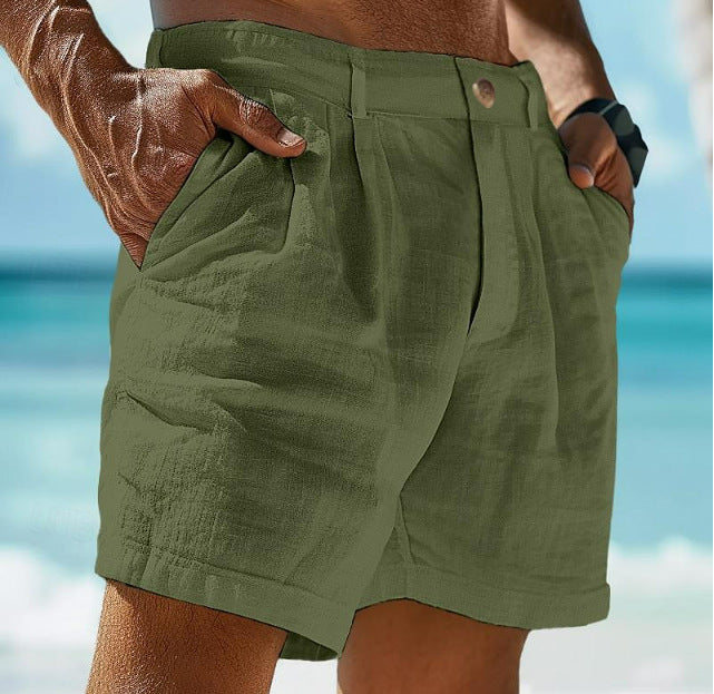Linen Shorts Men - Pleated Front Casual Summer Beach Shorts
