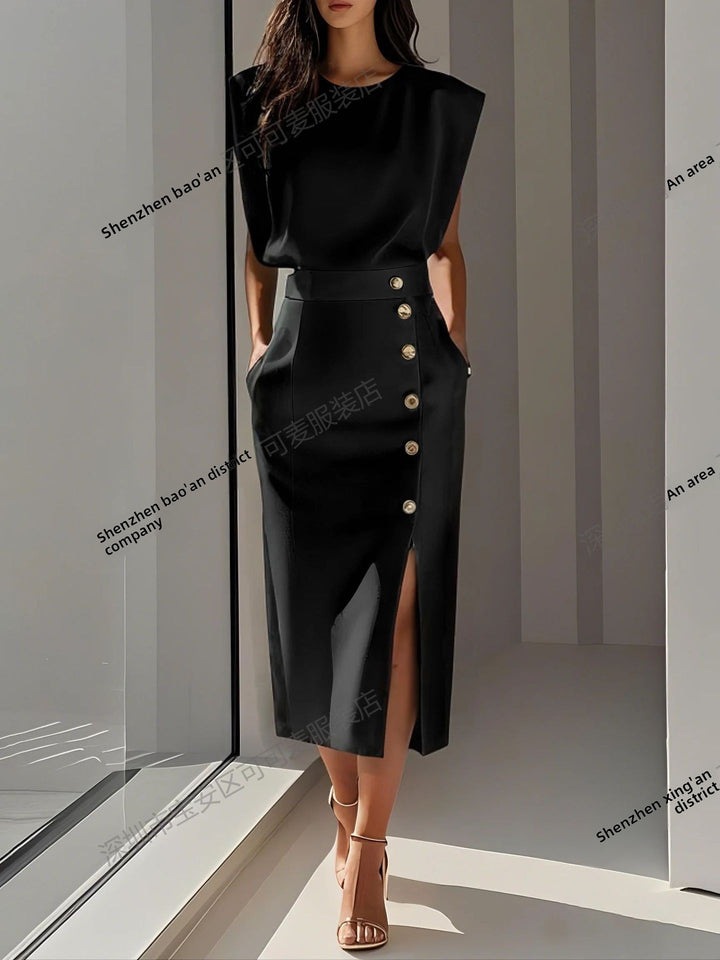 Tight-Waist Split Dress