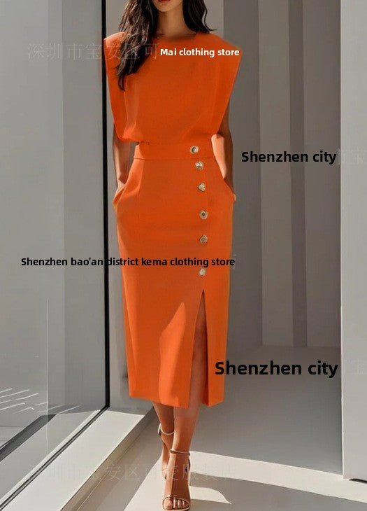 Tight-Waist Split Dress