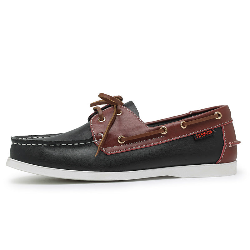 Mens Boat Shoes - Two Tone Leather Lace Up Loafers