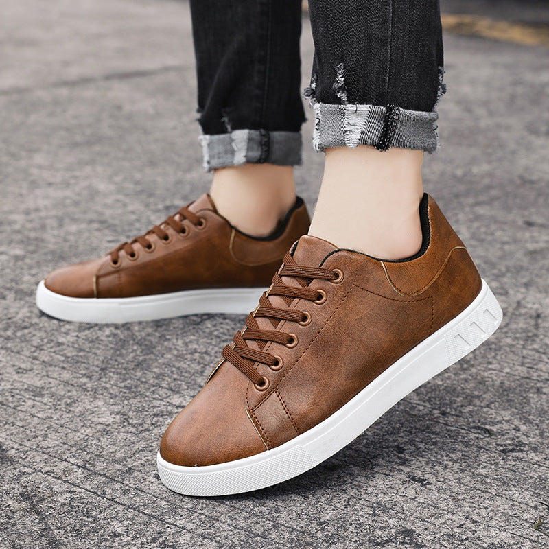 Mens Leather Sneakers - Lace Up Low Top Casual